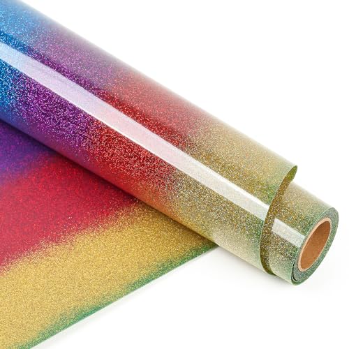 Lya Vinyl Regenbogen Glitze Plotterfolie Textil, Glitzer Flexfolie Plotter Textil für Cricut, Silhouette Cameo, Textilfolie Plotter für DIY T-Shirt, Stoff von Lya Vinyl