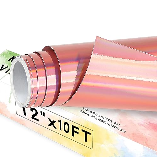 Roségold Holografisch Vinylfolie Plotter- Lya Vinyl 30,5 cm x 305 cm Plotterfolie Vinyl Selbstklebend Chrom Vinyl Rollen für Cricut, Silhouette Cameo für Tasse, Fenster, Kunststoff. von Lya Vinyl