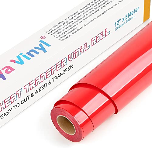 Lya Vinyl Rot Plotterfolie Textil 30.5cm × 5m Flexfolie Plotter Textil für Cricut und Silhouette Cameo, Verwendet in Textilien Transferfolie zum Aufbügeln für DIY T-Shirt, Stoffe (Rot) von Lya Vinyl