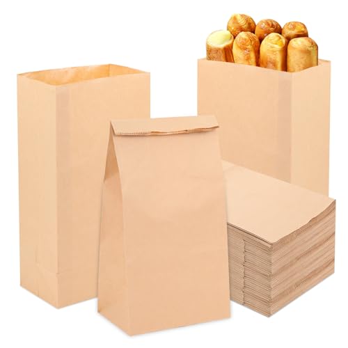 Lyaor 50 Stück Kraftpapier Tüten Groß 15,5x10x30cm Papier Geschenktüten Braune Papiertüten Ölbeständig Sandwich Tüten Mitgebseltüten Verpackungsbeutel Papier Bodenbeutel für Brote Keks Süßigkeiten von Lyaor