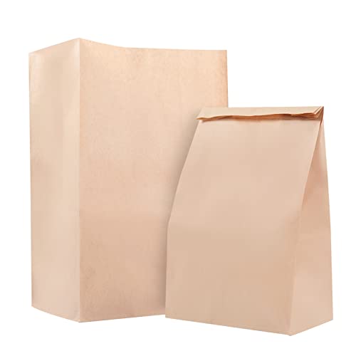 Lyaor 50 Stück Kraftpapier Tüten Groß 20x12,5x30cm Papier Geschenktüten Braune Papiertüten Ölbeständig Sandwich Tüten Mitgebseltüten Verpackungsbeutel Papier Bodenbeutel für Brote Keks Süßigkeiten von Lyaor