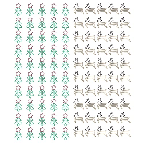 Lybunair 100 Stück metallische Büroklammern in Weihnachtsbaum- und Hirschform, verschleißfest, für Büro, Schule, Zuhause von Lybunair
