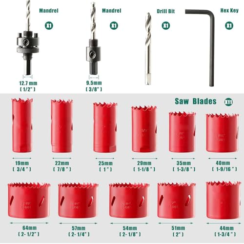 Lybunair 18 teiliges Bimetal Loch Sägesatz, enthält Dorns, 3/4 bis 2 11/16 Zoll, ideal zum Schneiden weicher Metall, Holz, Kunststoff und PVC von Lybunair