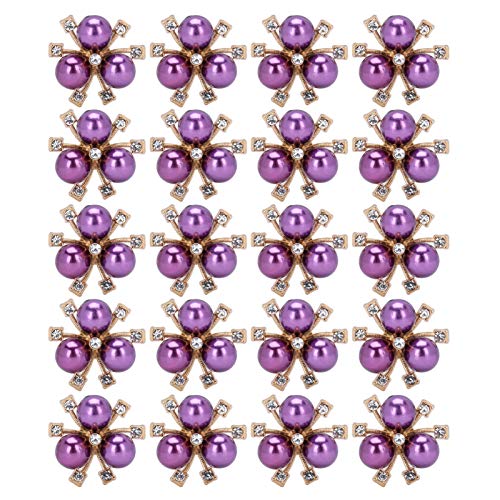 Lybunair 20 Stück Perlen-Blumen-Strasssteine ​​für Kleidung, Manschettenbrosche, Modeschmuck, Zubehör (Purple) von Lybunair