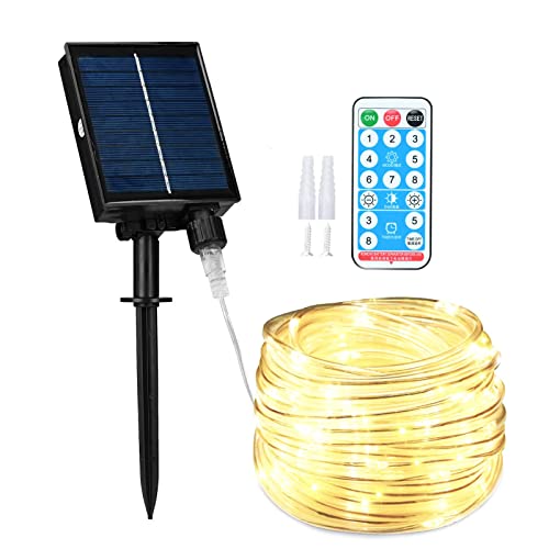 Lychee Solar betriebene Outdoor Seil-Licht, 66ft 200LED 8 Modi IP65 wasserdicht große Powered Tube, Fernbedienung Timer String Lichter für Urlaub Weihnachten Party Dekoration (Warmes Weiß) von Lychee