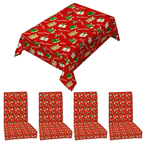 Weihnachtstischdecke mit Druck, rechteckig, Tischdecken-Set, Urlaub, Party, Heimdekoration, Weihnachtstischdecke, Stuhlbezug, Weihnachten von Lycurgius