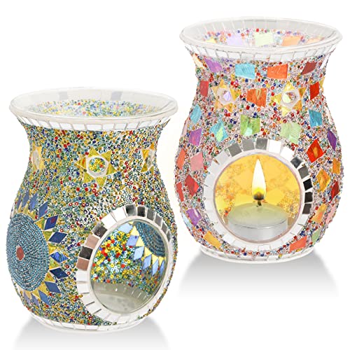 Lyellfe 2 Pack ätherisches Öl Brenner, Duftöl Wärmer, dekorative Teelicht Kerzenhalter, Weihrauch Aromatherapie Öl Diffusor, duftende Wachswärmer für Geschenk Home Table Decor, Mosaik Glas von Lyellfe