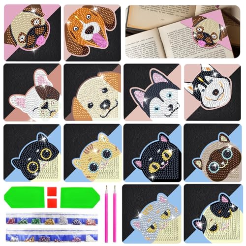 Diamond Painting Lesezeichen Katze Und Hunde - 12 Stück 5D Lesezeichen Diamond Painting Basteln Bookmark Mädchen Jungen Personalisierte für Erwachsene und Ab Kinder 6 7 8 9 10 11 12 Jahre… von Lymshine