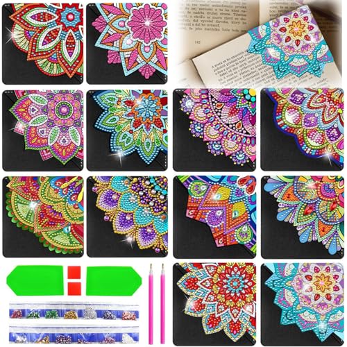 Diamond Painting Lesezeichen Kinder Lotus - 12 Stück Lesezeichen Diamond Painting Set 5D DIY Bookmark Diamant Painting Kindergeburtstag für Erwachsene von Lymshine