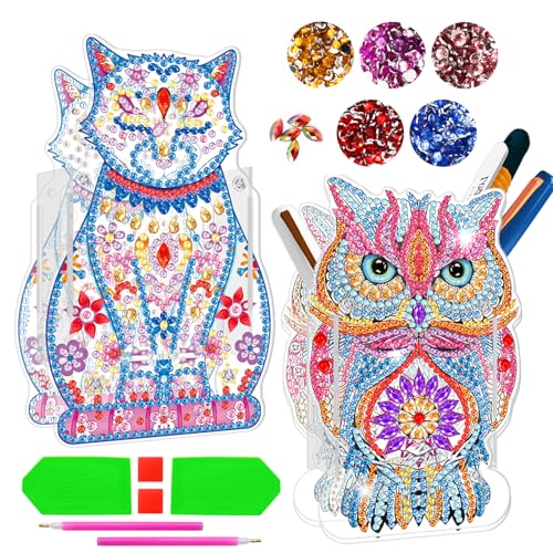 Lymshine Diamond Painting Kinder Set - DIY Katze Eule Diamant Painting Stifthalter Kinder Geschenke für Erwachsene und Jungen Mädchen 5 6 7 8 9 10 Jahre von Lymshine