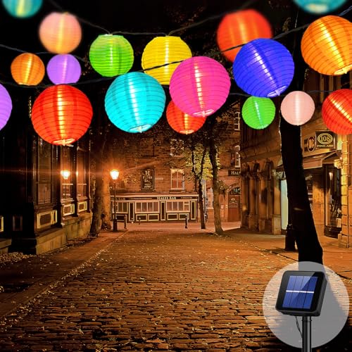 Lyneun Solar Lichterkette Lampion Außen, 8M 30 Lampions Außen Wetterfest Solar, 8 Modi Solar Lichterkette Outdoor Lampions, Lichterkette Außen Solar Led für Garten Balkon Terrasse Hochzeit (Colorful) von Lyneun