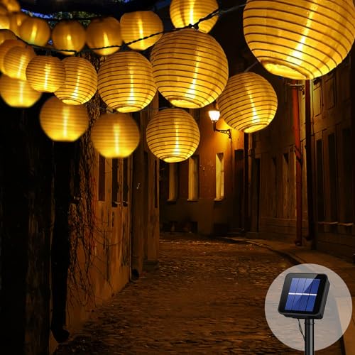 Lyneun Solar Lichterkette Lampion Außen, 8M 30 Lampions Außen Wetterfest Solar, 8 Modi Solar Lichterkette Outdoor Lampions, Lichterkette Außen Solar Led für Garten Balkon Terrasse Hochzeit (Weiß) von Lyneun