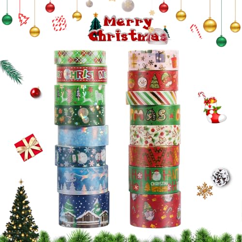 Lyneun Washi Tape Set, 16 Rollen Washi Tape Weihnachten Cute, Buntes Klebeband Weihnachten, Christmas Masking Tape für Scrapbooking, DIY Handwerk, Geschenkverpackung, Urlaubsdekoration von Lyneun