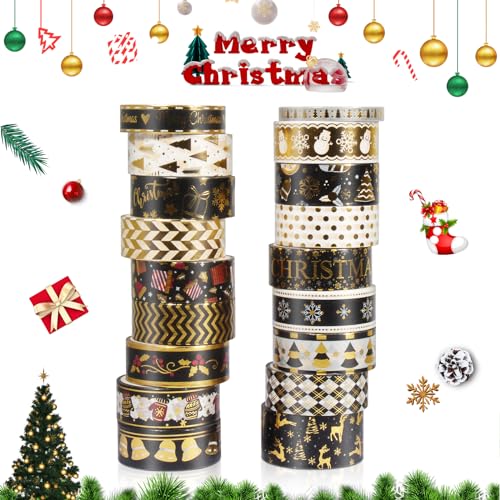 Lyneun Washi Tape Set, 18 Rollen Washi Tape Weihnachten Cute, Buntes Klebeband Weihnachten, Christmas Masking Tape für Scrapbooking, DIY Handwerk, Geschenkverpackung, Urlaubsdekoration von Lyneun