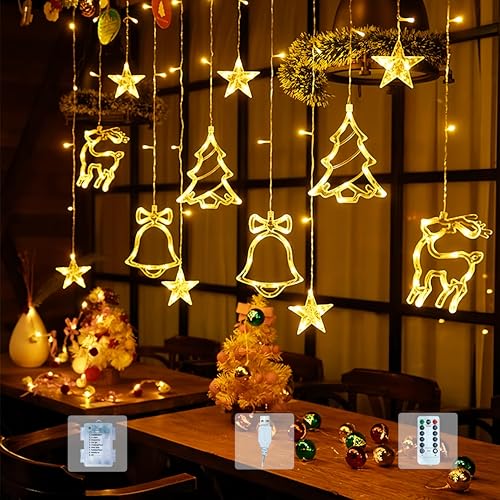 Lypumso LED Lichtervorhang, 3.5M Weihnachtsbeleuchtung Fenster Innen Außen, 120LEDs Lichterkette Vorhang mit Timer, 8 Modi USB/Batterie IP44, Ideal für Weihnachtsdeko, Party, Balkon, Garten-Warmweiß von Lypumso