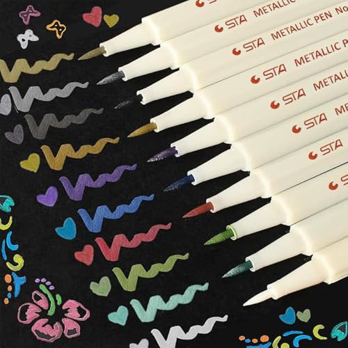 Lypumso Metallic Marker Stifte Set, 10 Farben Metallic Brush Stifte 1–2mm für Fotoalbum zum Selbstgestalten, Hochzeitsalben, DIY Scrapbook, Metallischen Stift zum Bemalen Keramik, Glas, Steine, Holz von Lypumso