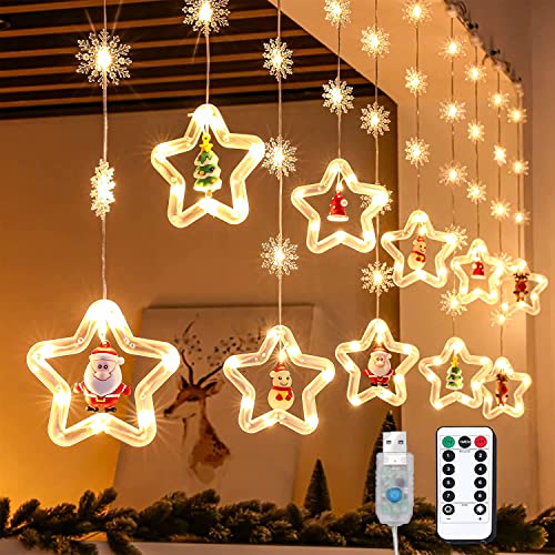 Lypumso Led Lichterkette Sterne, 3M 120LEDs Lichtervorhang, 8 Modi Weihnachtsbeleuchtung Fenster mit Fernbedienung/Timer USB IP44, Ideal für Weihnachtsdeko, Fenster, Party, Balkon, Garten von Lypumso