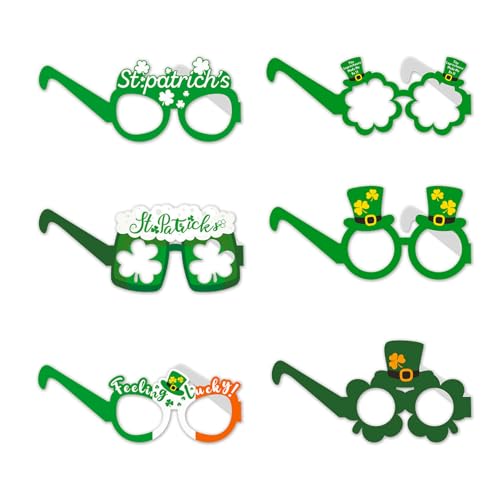 Lyqaq St. Patrick's Day Kleeblatt-Brille, irisches grünes Kleeblatt, Foto-Requisiten, Kleeblatt-Brillen, St. Patrick's Day, Kostüm-Dekoration für Kinder und Erwachsene, Partyzubehör, 6 Stück von Lyqaq