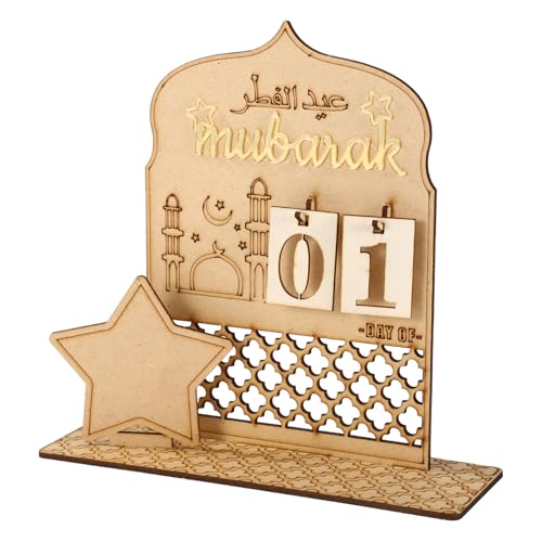 Ramadan-Countdown-Kalender, aus Holz Eid-Adventskalender Moschee Stern 30 Tage Ramadan-Mubarak-Dekoration für Zuhause Drinnen Muslime Islamische Tischdeko (Holzfarbe) von Lyreh