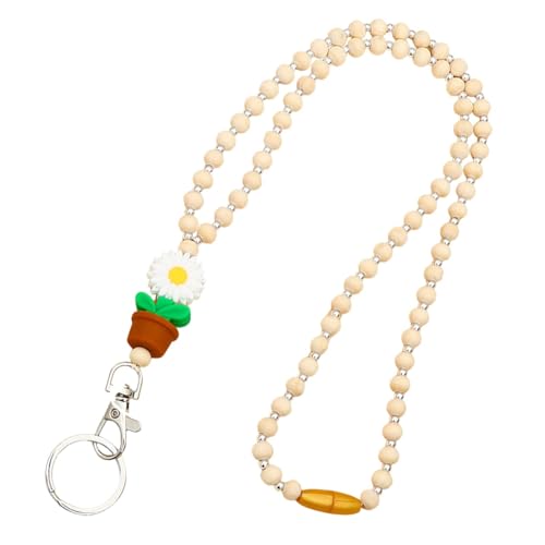 Perlen-Lehrer-Lanyard, Lehrer-Lanyard mit Ausweishalter, Lehrer-Lanyard für Schlüssel, Niedliche, modische Schlüsselbänder im Boho-Stil mit Blumen und Holzperlen für Frauen, Studentenausweise von Lyricalist