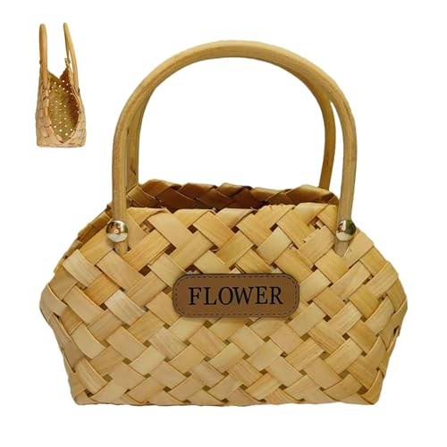 Tragbarer Blumenkorb, Brautjungfernkörbe | Natürlicher Boho Flower Girl Korb gewebt mit Griff | Süßigkeitenkorb, Heimdekoration, dekorative Tischdekoration für Feierlichkeiten Tragbarer Blumenkorb, Brautjungfernkörbe | Natürlicher Boho Flower Girl Korb gewebt mit Griff | Süßigkeitenkorb, Heimdekoration, dekorative Tischdekoration für Feierlichkeiten von Lyricalist
