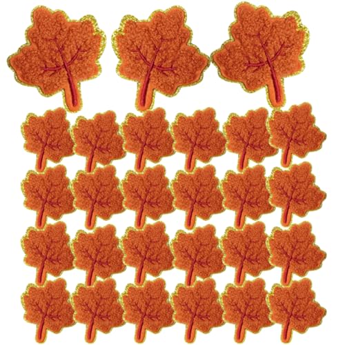 Lyrow 24 Stück Herbst Herbst Patches Thanksgiving Selbstklebend Kürbis Ahornblatt bestickt Chenille Patches Aufnähen Applikation Reparatur Patch für Kleidung DIY Handy Rucksäcke Hut (Ahornblatt) von Lyrow