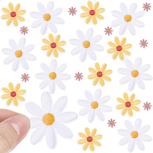 Lyrow Aufnäher zum Aufbügeln in 3 Größen, Gänseblümchen, niedliche Kleidung, bestickt, zum Aufnähen auf Taschen, Hüte, Rucksäcke, Kleidung, Jeans, DIY-Zubehör, Dekoration, 24 Stück (Rosa, Gelb, Weiß) Lyrow Aufnäher zum Aufbügeln in 3 Größen, Gänseblümchen, niedliche Kleidung, bestickt, zum Aufnähen auf Taschen, Hüte, Rucksäcke, Kleidung, Jeans, DIY-Zubehör, Dekoration, 24 Stück (Rosa, Gelb, Weiß) von Lyrow