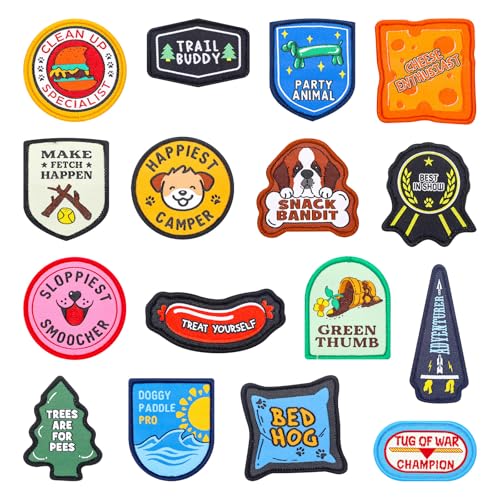 Lyrow Lustige Hundegeschirr-Patches für Hundeweste, 6,1 cm, Welpenverdienstabzeichen für abnehmbare Halsbandhaken, Set für Service, Training, Sicherheit, taktisches Zubehör, Geschenke, 16 Stück von Lyrow