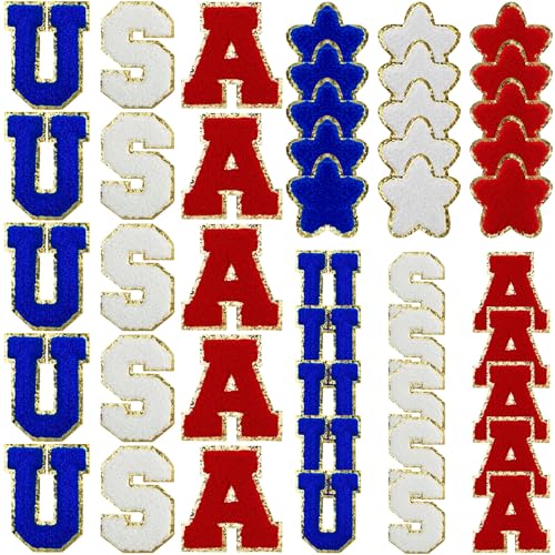 Lyrow USA-Aufnäher, patriotische Buchstaben-Aufnäher für Kleidung, glitzernd, rot, weiß, blau, Sternapplikationen für 4. Juli, Unabhängigkeitstag, Stoffaufbügler, Buchstaben, amerikanische Flagge, zum Lyrow USA-Aufnäher, patriotische Buchstaben-Aufnäher für Kleidung, glitzernd, rot, weiß, blau, Sternapplikationen für 4. Juli, Unabhängigkeitstag, Stoffaufbügler, Buchstaben, amerikanische Flagge, zum von Lyrow