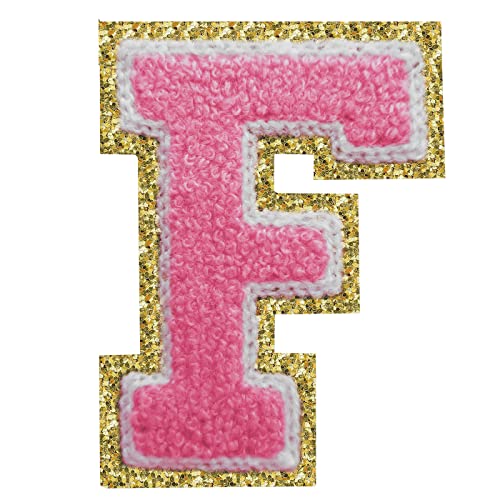 Buchstaben-Flicken zum Aufbügeln, Chenille-Buchstaben für Jacken, Varsity-Buchstaben, Aufnäher, Letterman, Glitzer-Flicken zum Aufbügeln, Buchstabe Rose F, 3 Stück von Lyvur