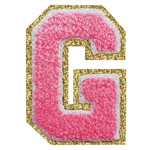 Buchstabenaufnäher zum Aufbügeln, Chenille-Buchstaben für Jacken, Varsity-Buchstaben, Aufnäher, Letterman, Glitzer-Flicken zum Aufbügeln, Buchstabe Rose, G, 3 Stück von Lyvur