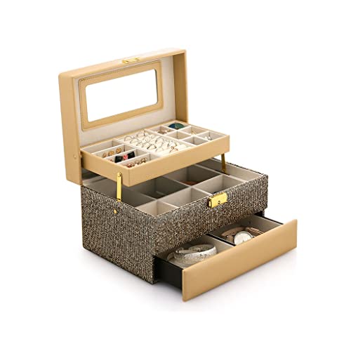 Schmuck-Organizer-Box, Schmuckkästchen for Damen, Schmuckaufbewahrung, Schmuckschatulle, große Schmuckaufbewahrung mit Spiegel, Schmuck-Organizer for Mädchen und Frauen, Schmuckkästchen for Ohrringe, von LyzqxHL