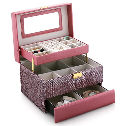 Schmuck-Organizer-Box, Schmuckkästchen for Damen, Schmuckaufbewahrung, Schmuckschatulle, große Schmuckaufbewahrung mit Spiegel, Schmuck-Organizer for Mädchen und Frauen, Schmuckkästchen for Ohrringe, von LyzqxHL