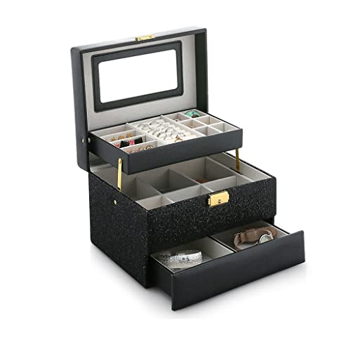 Schmuck-Organizer-Box, Schmuckkästchen for Damen, Schmuckaufbewahrung, Schmuckschatulle, große Schmuckaufbewahrung mit Spiegel, Schmuck-Organizer for Mädchen und Frauen, Schmuckkästchen for Ohrringe, von LyzqxHL