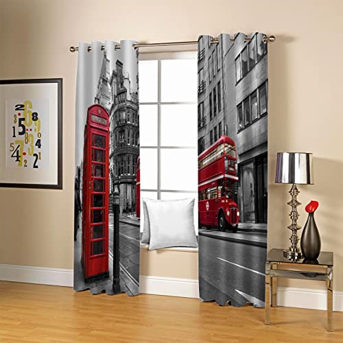 Gardinen Schlafzimmer 2 Stücke Ösenvorhang 3D Londoner Roter Bus Druck Modern Vorhang Blickdicht, Verdunklungsvorhänge Für Kinderzimmer Und Wohnzimmer 235 X 230 cm (B X H) von Lzjds