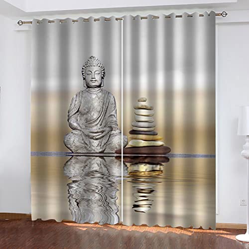 Lzjds Vorhänge Blickdicht Mit Ösen, Schlafzimmer Wohnzimmer Vorhang 220 X 210 cm (B X H) 2Er Set 3D Buddha-Kunst Muster Druck Verdunkelungs Gardinen Kinderzimmer Thermovorhang von Lzjds