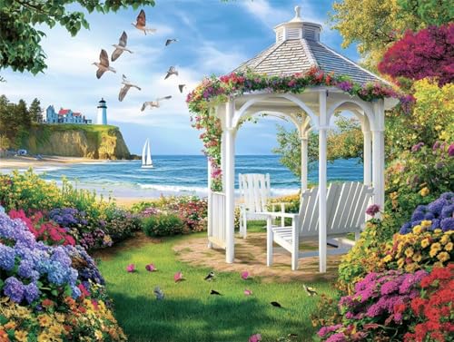 5D Diamond Painting Erwachsene Kinder Kits Diy Diamond Painting Bilder Garten Am Meer Mosaikherstellung Malen Nach Zahlen Full Drill Cross Stickerei Malerei Home Wand Runden Drill 30x40cm W3943 von Lzonge