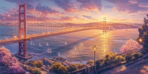 5D Diamond Painting Kit Golden Gate Bridge Erwachsene Kinder Art DIY Diamant Malerei Groß Bilder Stickerei Set Kreuzstich Full Drill für Home Wall Décor Schlafzimmer Wohnzimmer Runden 40 x 80 cm S7295 von Lzonge