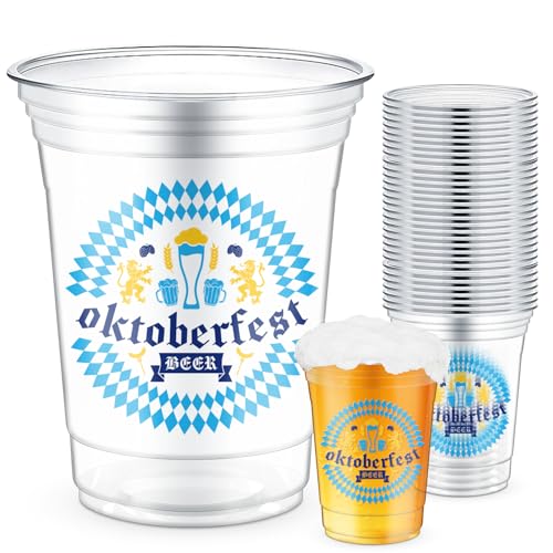 M AMFEOV 50 Stück Oktoberfest-Dekorationen, Kunststoffbecher, 473 ml, Oktoberfest-Partyzubehör, Einweg-Bierbecher für bayerische Motto-Party, deutsche Oktoberfest-Dekorationen von M AMFEOV