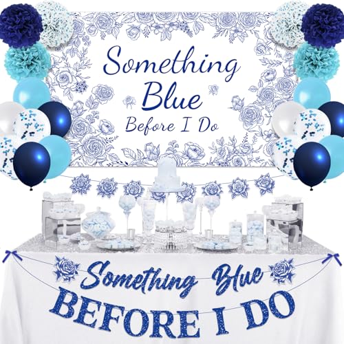 Something Blue Before I Do Brautparty-Dekorationen, 27 Stück, "Something Blue Before I Do", Junggesellinnenabschied, Dekorationen für Frauen und Mädchen, kein Basteln erforderlich, Banner für von M AMFEOV