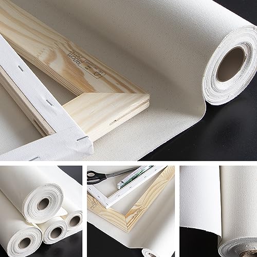 Leinwand auf Rolle 1,6m x 10m zum Malen, 280/gm² stark, 2-fach weiß grundiert - reißfeste, malfertige Künstlerleinwand als XXL Canvas Meterware aus 100% Baumwolle mit feiner Maltuch Gewebestruktur von M MERCEO