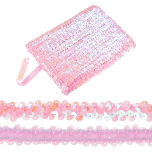 M METERXITY 1-Pack Elastische Paillettenborte, 11 Yards 0,8 Zoll Flache Pailletten Glitzer Paillettenborte 2 Reihe Metallische Paillettenborte für Basteln Nähen Verzierung [Pink] von M METERXITY