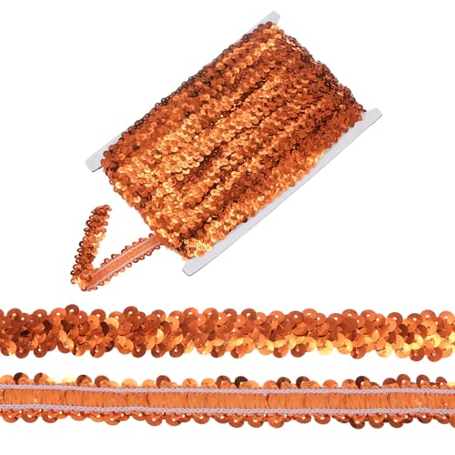 M METERXITY 1-Pack Elastische Paillettenborte, 16 Yards 0,8 Zoll Flache Pailletten Glitzer Paillettenborte 2 Reihe Metallische Paillettenborte für Basteln Nähen Verzierung [Orange] von M METERXITY