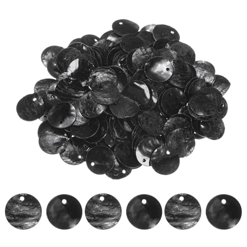 M METERXITY 150er-Pack flache runde Muschel-Münzanhänger-Perlen, 15 mm flache Muschel-Perlen mit Loch für Schmuck/Herstellungszubehör [Schwarz] von M METERXITY