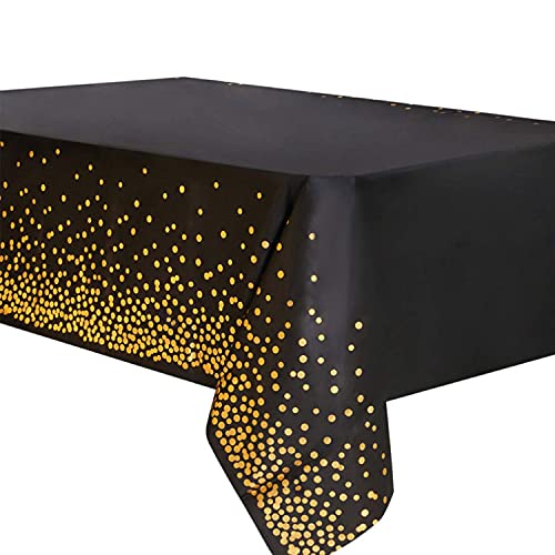 4 Stück Schwarz und Gold Party Tischdecke Einweg für Rechtecktisch,Gold Dot Konfetti Tischdecken für Picknick Hochzeiten Geburtstagsfeiern Weihnachten,Abschluss Cocktailparty 137x275cm(Schwarzgold) von M MUNCASO