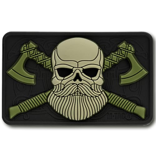 M-Tac Tactical Beard Skull Patch - Moral Patch für Military Gear Army Patches für Kleidung, Jacken, Rucksäcke, Hüte Patch mit Hakenverschlüssen (Schwarz/Oliv) von M-Tac