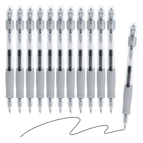 M&G Gelstift Medium Point 0,38 mm, 12 Stück Schnelltrocknend Glatt Einziehbarer Schwarzer Gel-Tintenroller für Zuhause Büro Schreiben Notizen Journaling Geschäft, Stil 3 von M&G