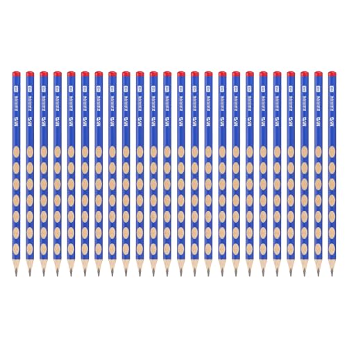 M&G Holzige dreieckige Bleistifte, 24 Stück Graphit-Rundbleistift-Loch-Design Holzummantelte HB-Bleistifte für Klassenzimmer-Büro-Schreibwaren, Blau von M&G