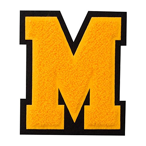 M – Gold auf Schwarz – 11,4 cm Hitzesiegel/Aufnähen, Chenille Varsity Letter von M&J Trimming