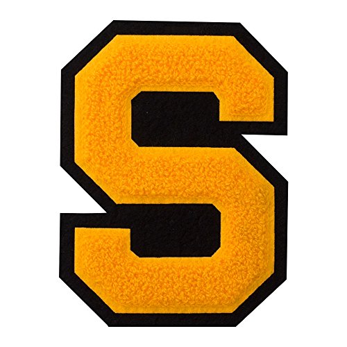 S – Gold auf Schwarz – 11,4 cm Hitzesiegel/Aufnäher Chenille Varsity Letter von M&J Trimming